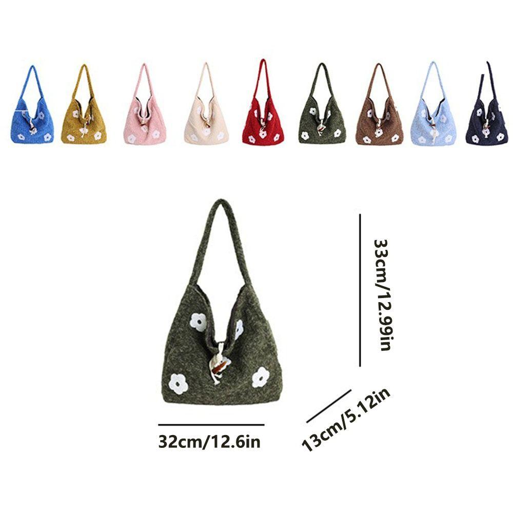 Large Capacity Plush Tote Bag Soft Polyester Lining Floral Handle Bag Underarm Bag Ladies Purse