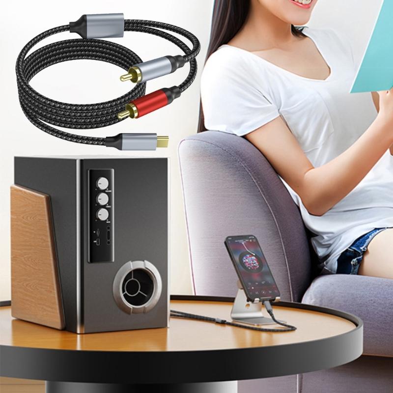 USB C - 2 RCA Аудиокабель 1,5 м в оплетке для цифровых и аналоговых устройств