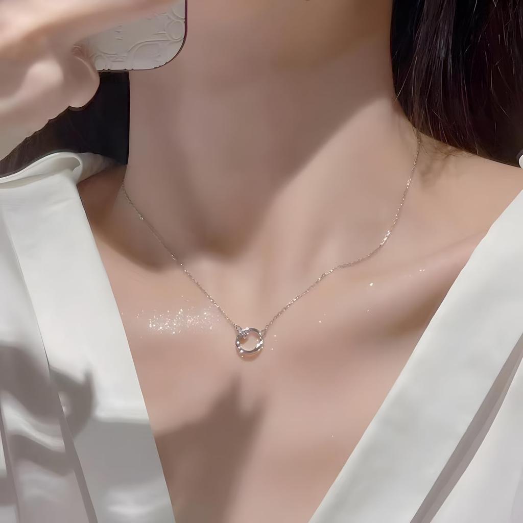 Ожерелье для двойной розовой ключицы поставляется в подарочной коробке [Hothrty] Женщины, Подвеска, Кольцо, Мебиус, Серебро, Золото, Цепочка, Гипоаллергенное, Стильное, Для пар,