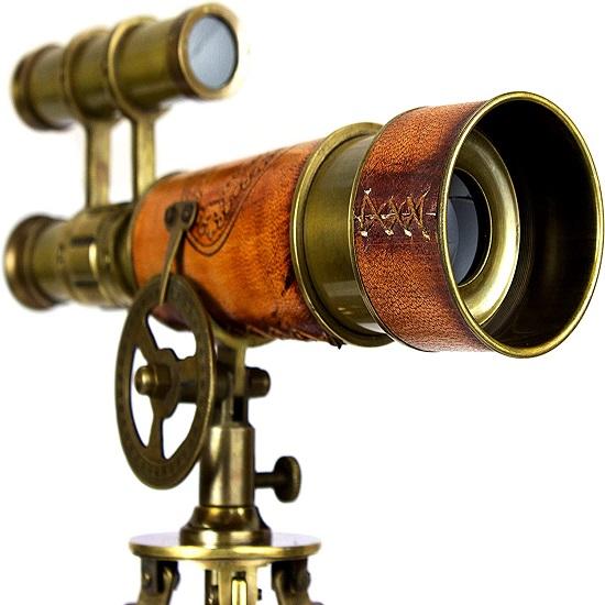 A Vintage Marine Gift Functional Instrument Collectibles Table Decor Leather, Brass Telescope