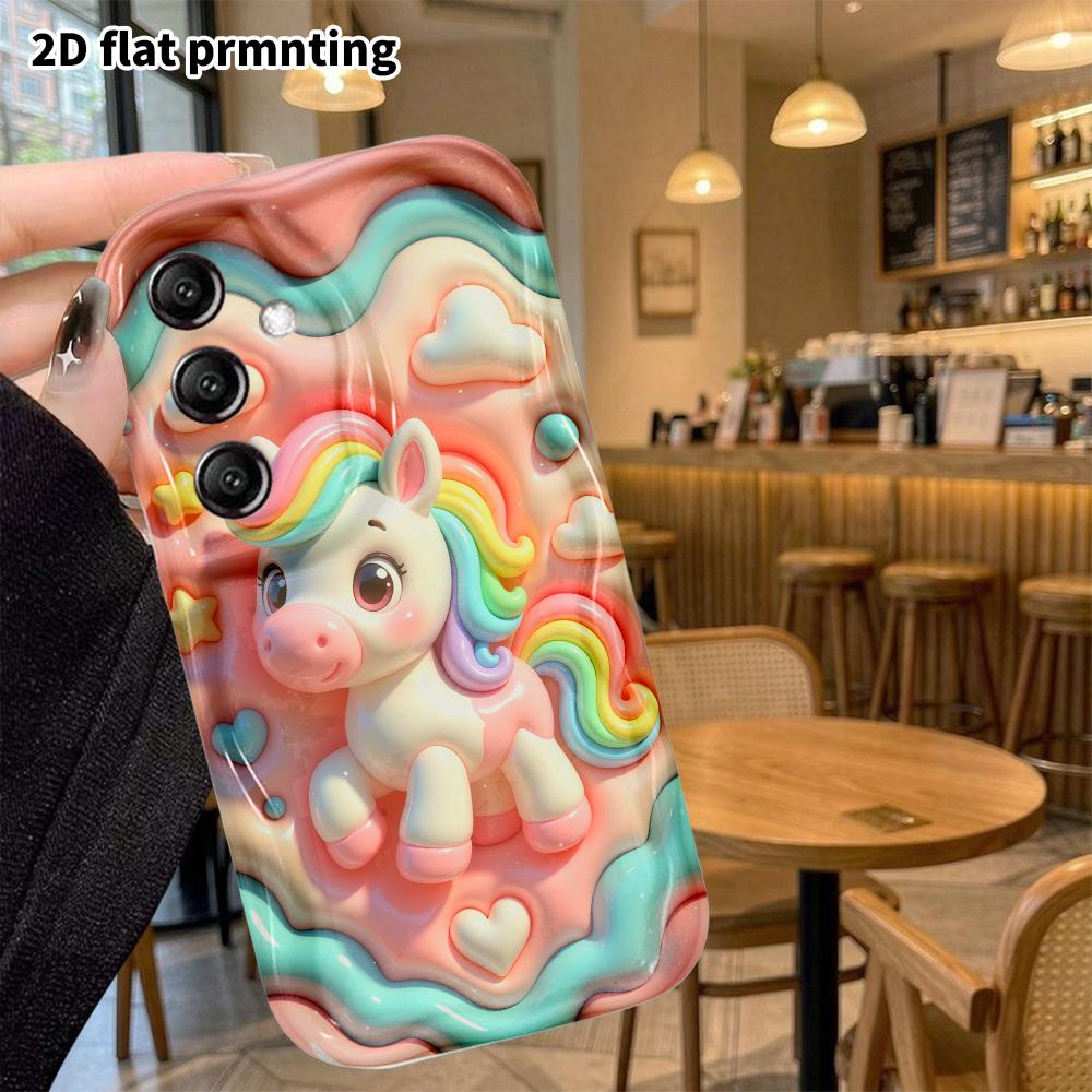 Phone case: 2D flat design suitable for Samsung Galaxy A34 A35 M05 M06 S20 S22 S21 FE Plus 5G protective case, rainbow unicorn, perfect Christmas and
