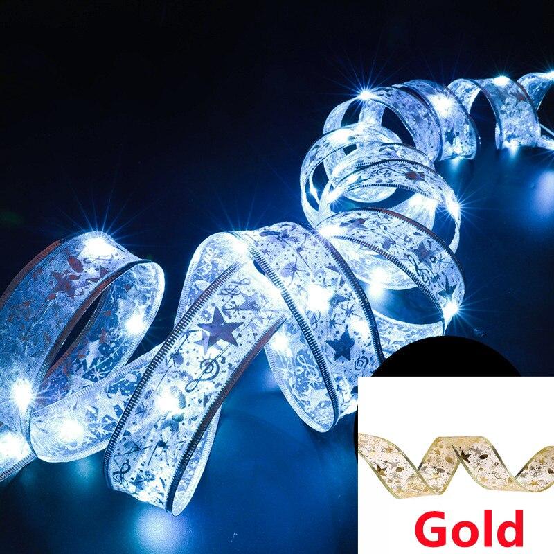 LED Ribbon Fairy Lights Christmas Tree Ornaments Lamp String Lights Lace Bow For Navidad Home New Year Christmas Decoration