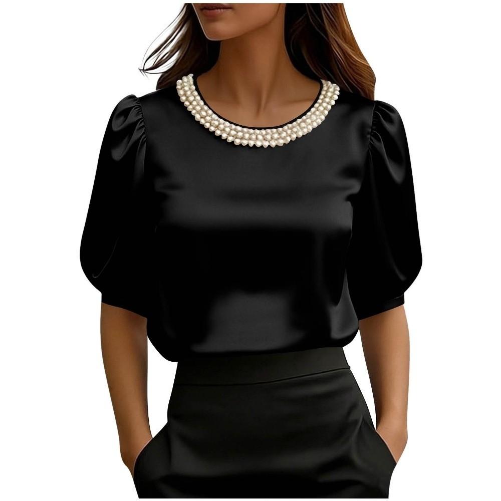 French Style Satin Silk T-Shirt Loose Short Sleeve Top Business Casual Women's Tops  Ladies