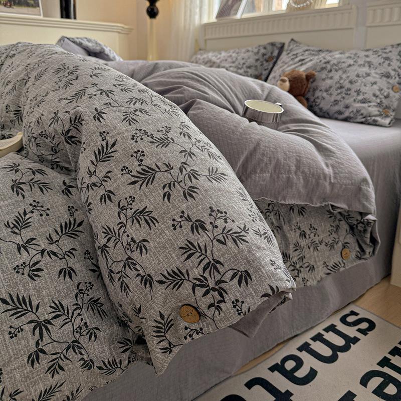 Комплект постельного белья из чистого хлопка с винтажным цветочным принтом, 4 предмета, на пуговицах, простыня из 100% хлопка, простыня на резинке, пододеяльник, постельное белье класса А