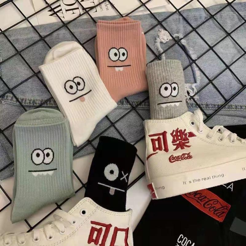 5 Pairs Cute Expression Print Socks, Comfy & Funny All-match Mid Tube Socks, Women's Stockings & Hosiery