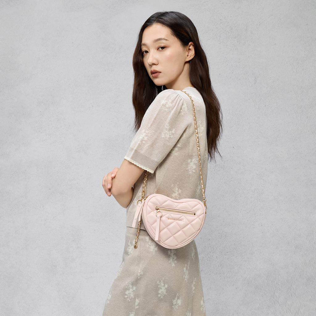 Charles & Keith Small CK 26 Spring Quilted Heart Crossbody Bag Women bags Soft-Pink Tomato-Red CK2-80151641-A