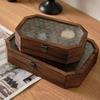 Wooden Jewellery Box Glass Flip Cover Necklaces Storage Boxes Bracelet Ring Organizer Box Large Capacity Storage Casket Jewelry