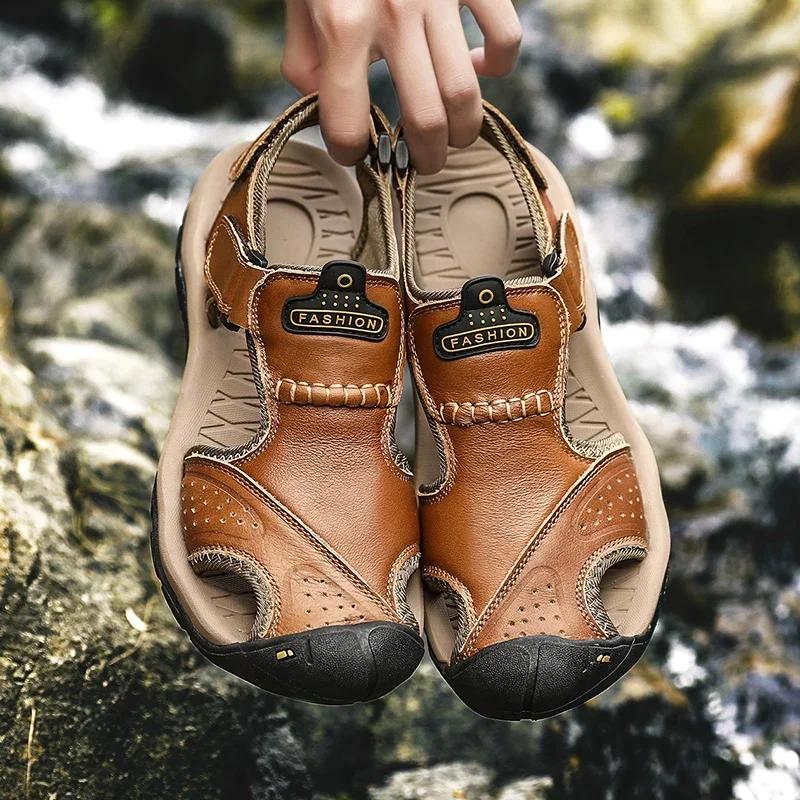 2025 New Man's Shoes Genuine Leather Men Sandals Summer Men's Shoes Outdoor Water Shoes Leather Sandals For Men