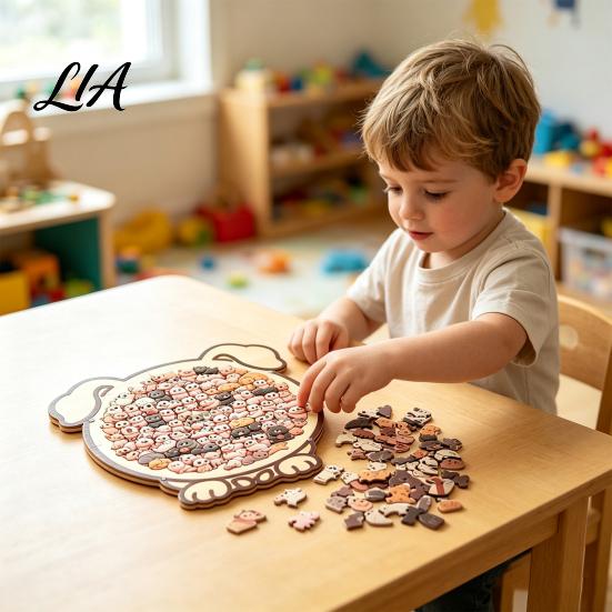 Wooden Animal Puzzle Jigsaw Puzzle, Pig Rabbit Theme Difficult Decorative Toy Challenge Game, Kids Adults for Desk Decoration