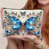 1 шт. Элегантная косметичка с бабочкой и синими стразами для женщин - Шикарные смешанные цвета, Прочная застежка-молния, Универсальная для путешествий