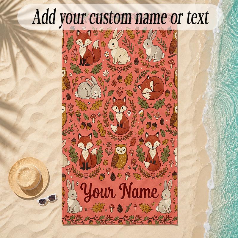 Animals Theme Soft Beach Towel Personalized Custom Name Text Towel Portable for Beach Pool Travel