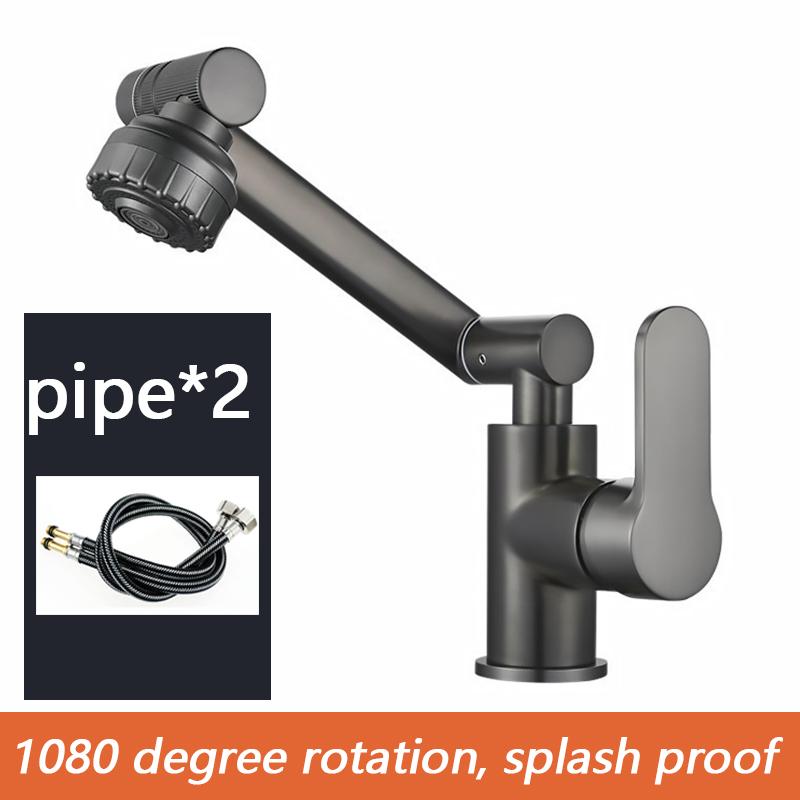 Поворотный на 1080° смеситель для раковины в ванной комнате, смеситель для раковины, монтируемый на палубе, защищенный от брызг, водопроводный кран, аэраторы для душевой насадки, смеситель, ТРУБА x 2