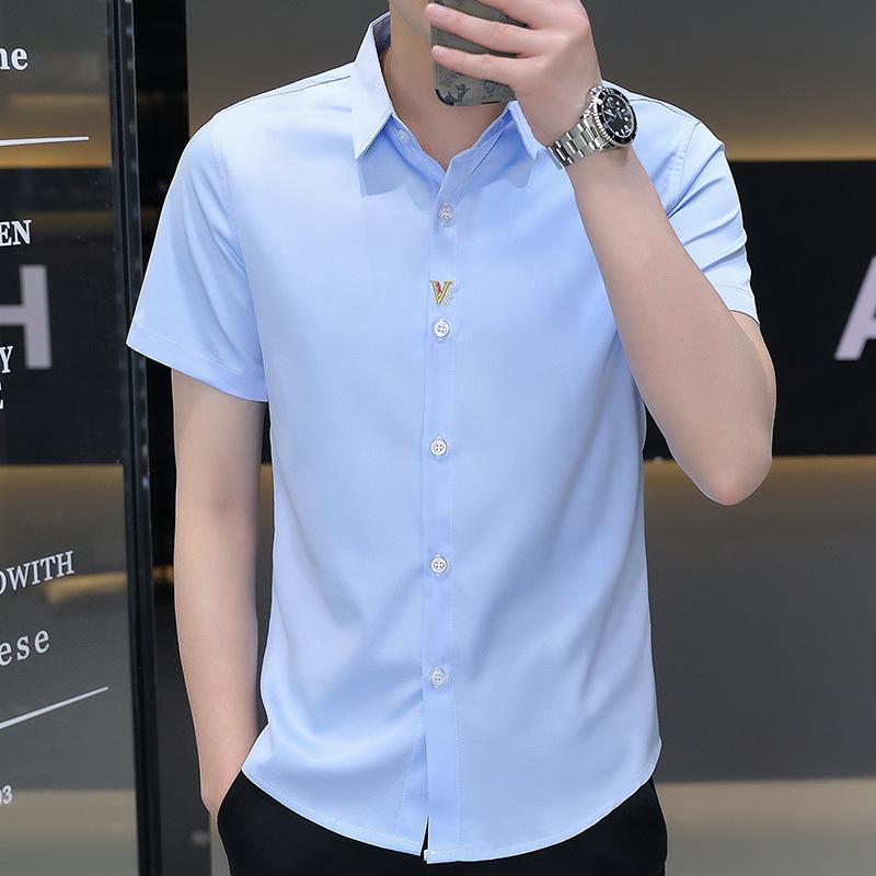 Summer Trend Men's Short-sleeved Ice Silk Shirt Short-sleeved Thin Blouse Handsome Shirt Men's Fashion Versatile Shirt