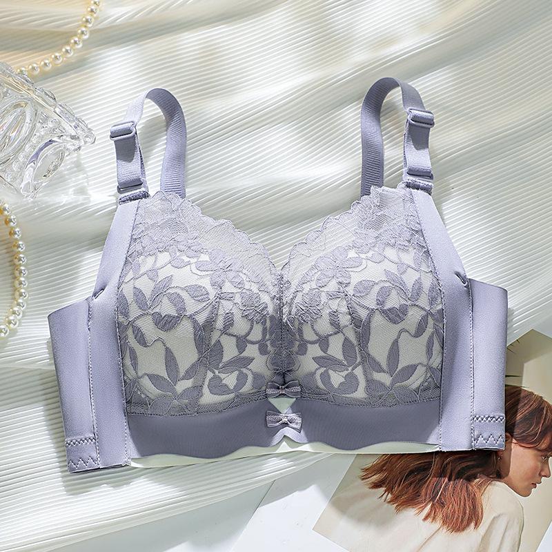 New sexy lace palm print cup comfortable collection breast no steel ring text bra gather anti-sagging