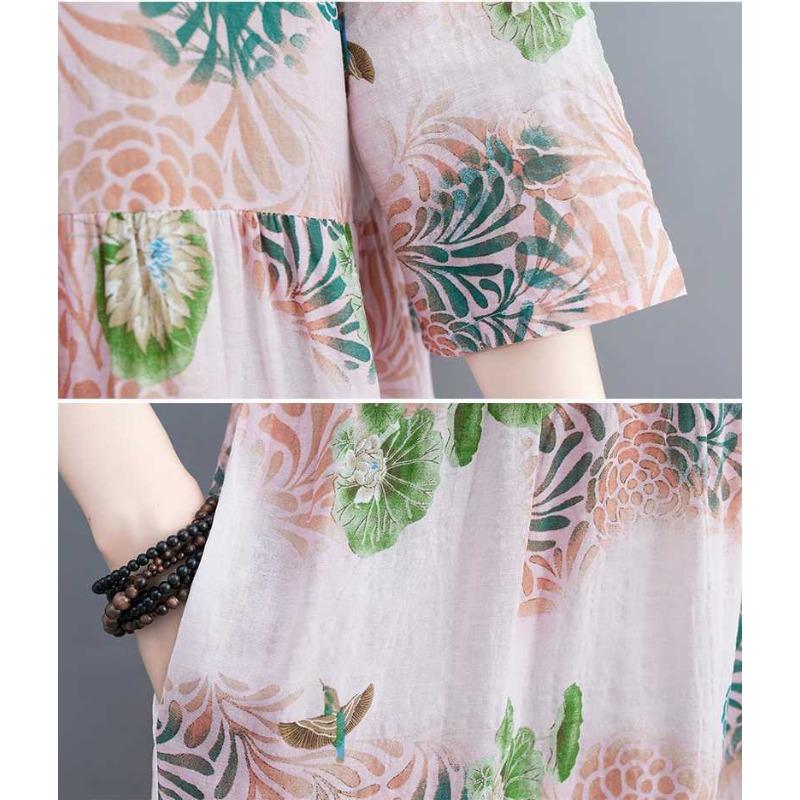 Летние новые большие размеры свободные тонкие круглые вырезы рукава пять минут женские платья для уменьшения возраста