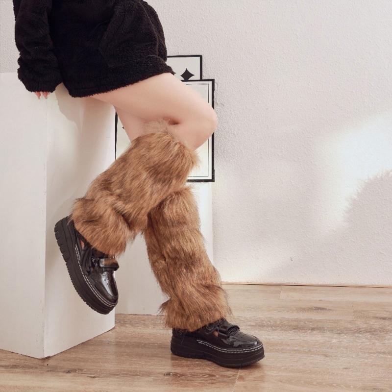 Women Furs Leg Warmer Winter Furry Long Boot Cuffs Fuzzy Shoe Cover Party Costume for Holiday Festival Performances Play