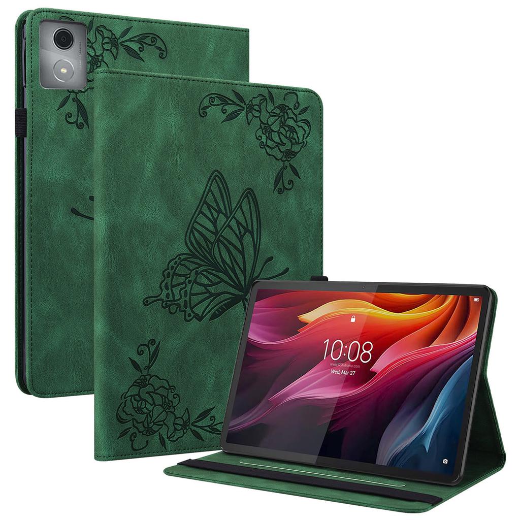 Чехол-книжка для Lenovo Tab K11 Plus, с тиснением «Цветок и бабочка», из ПУ-кожи, с отделениями для карт