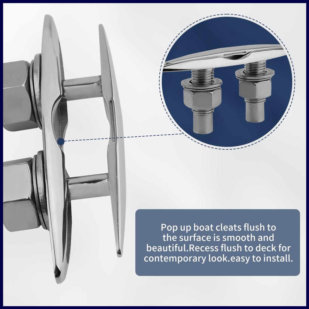 5/6 Inch Heavy Duty 316 Stainless Steel Boat Retractable Pull up Flush Mount Cleat Mooring Dock Neat Cleat Marine Hardware