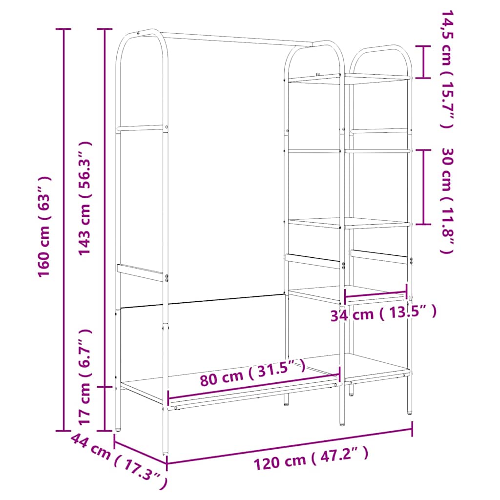 Clothing Rack with Shelf Brown 120 x 44 x 160 cm Engineered Wood