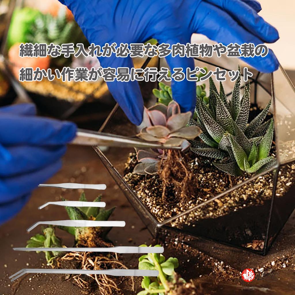 Rubonarie Long Stainless Steel Tweezers with Curved Tips for Gardening, Succulents, Houseplants, Terrariums, 5 Pieces (Silver)