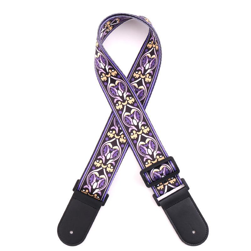 Регулируемый кожаный и тканевый гитарный ремень в этническом стиле с различными узорами для акустических и бас-гитар