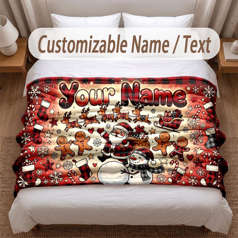 Christmas Theme Soft Blanket Personalized Custom Name Text Print Warm Blanket Home Sofa Bedroom Decor