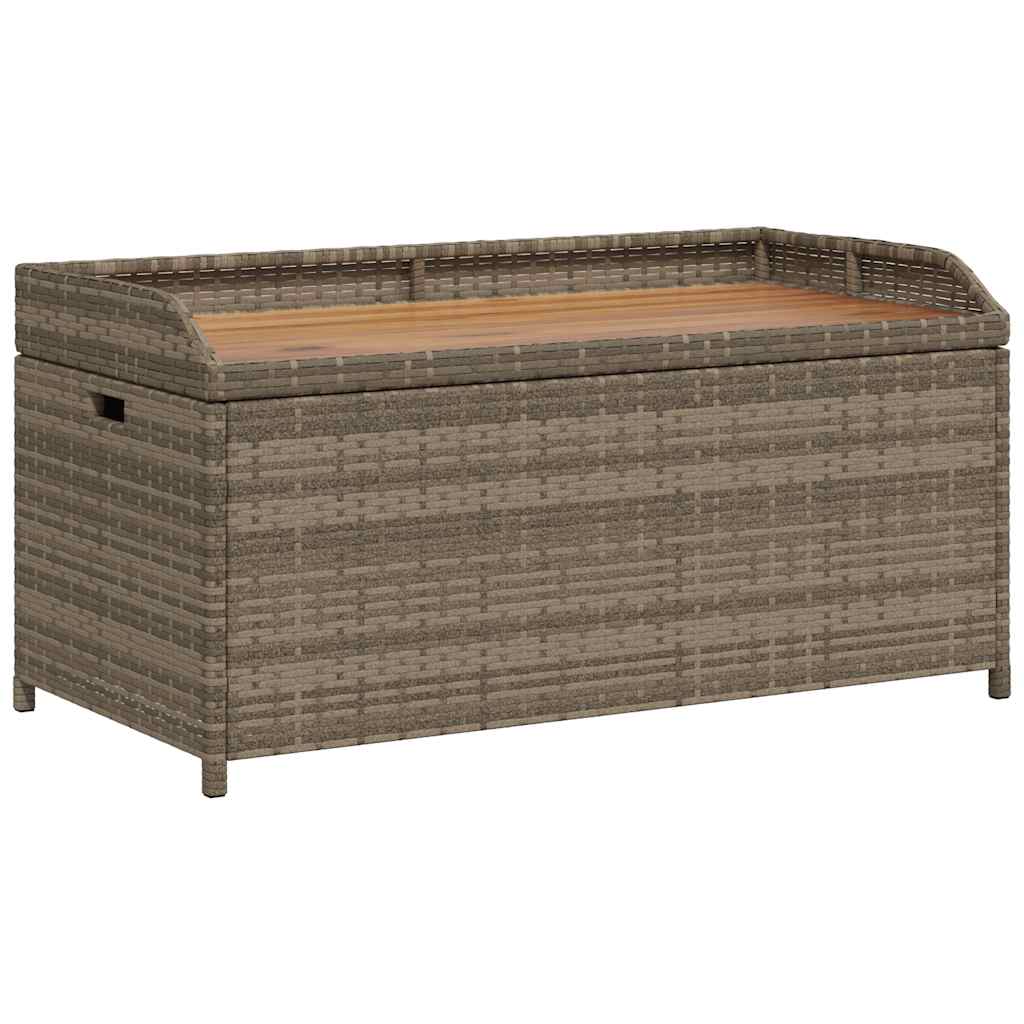Storage Bench in Grey 100x50x52 cm Poly Rattan & Acacia Wood