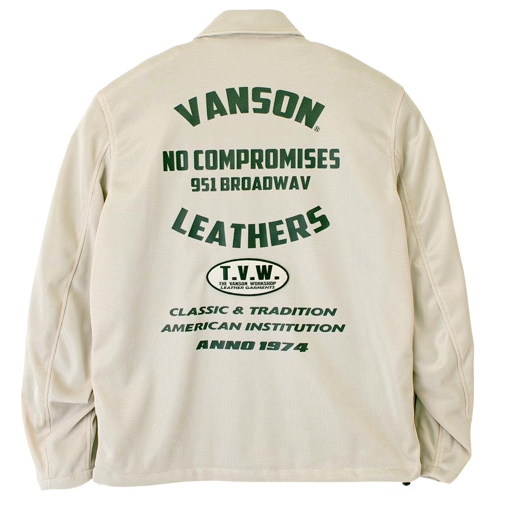 Vanson Men's Swing Top Mesh Coach Jacket in Ivory/Black