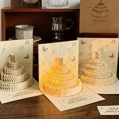 Музыкальная 3D-открытка на день рождения с музыкой и огнями. Художественная открытка на день рождения. Праздничная открытка, подходящая для вечеринок.