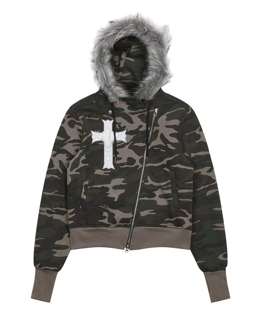 Luvistrue Gt Мех Несбалансированный Капюшон На Молнии(Camo)