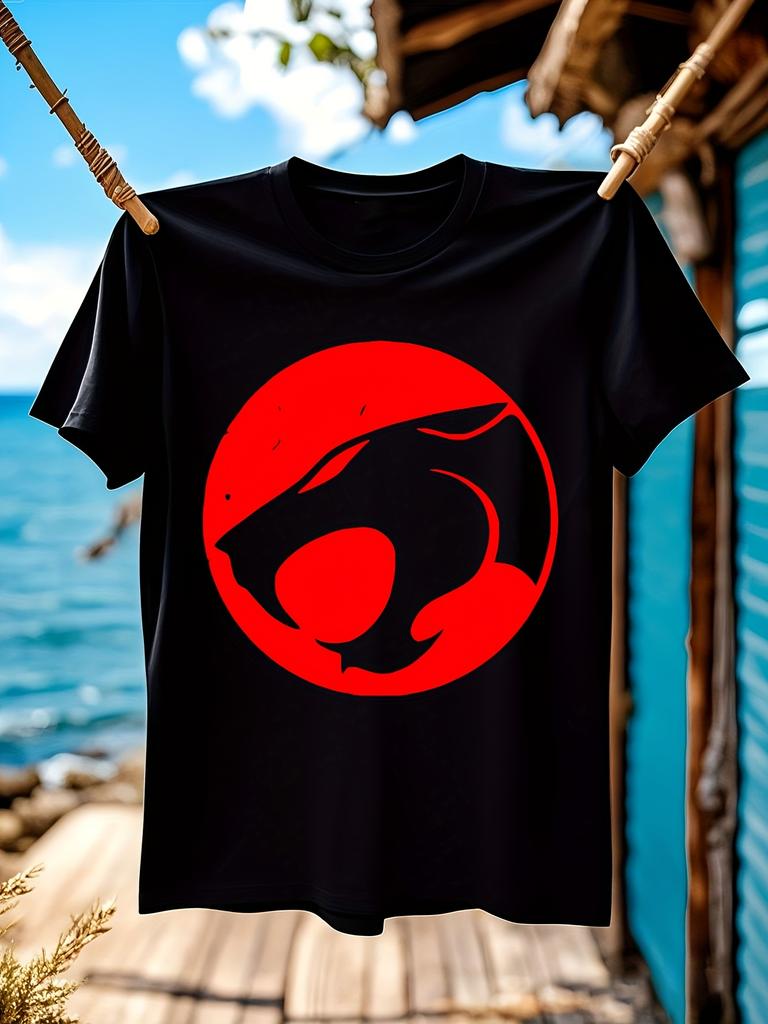 Thundercats Logo Graphic Tshirt Black Tee with Red Panthe...