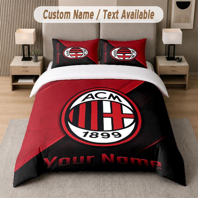 Custom Bedding Set AC Milan Pattern, Print Name Text 1 Duvet Cover plus 2 Pillowcases Home Textile
