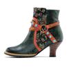 Johnature Сапоги из натуральной кожи. Модные женские туфли на высоком каблуке. Короткие сапоги в стиле ретро с заклепками в стиле пэчворк.