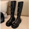 New Style Thick Soled Long Tube Boots Women Autumn Winter Knight Boots Knee Length Buckle Slim and Tall Tube Boot Zapatos Mujer