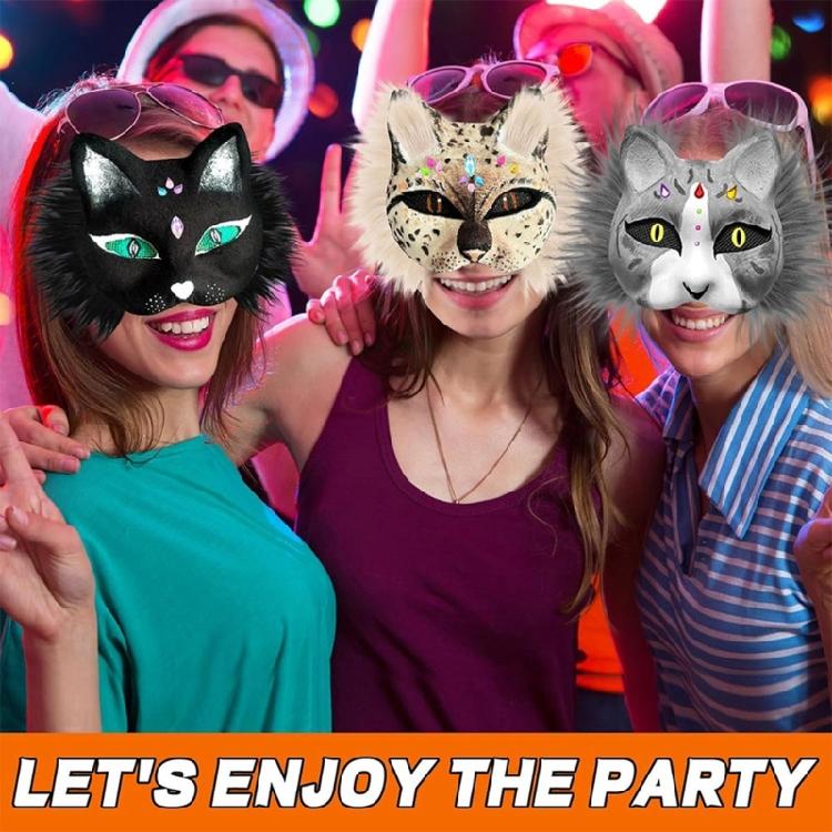 Кошки Лисы Маска с Мехом Сетка для Глаз Лист из Войлока Маска для Переодевания Терианов для Раскрашивания для Хэллоуина Маскарад Косплей Вечеринка