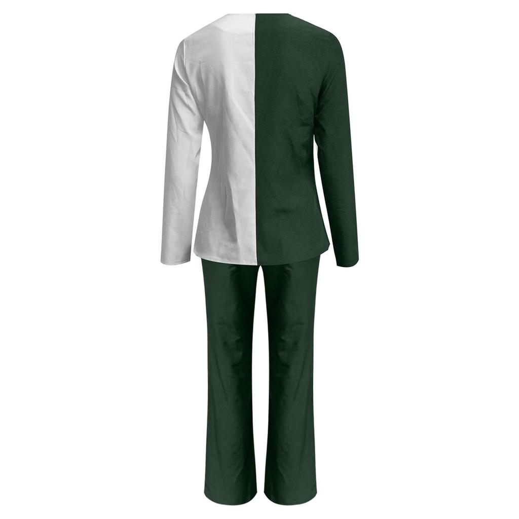 Women's Sets Casual Long Sleeve Round Neck Color Block Top Straight Trousers 2-piece Set