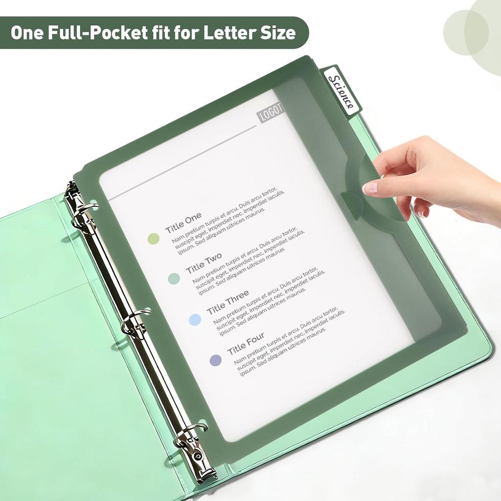 5-Tab Binder Divider with One Full Pocke Dividers for 3 Ring Binder, Clear View Recipe Binder Dividers for US Letter Size 8.5 x 11' Index Dividers