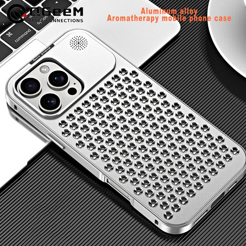 Elastic Buckle Aluminum Alloy Aromatherapy Cover iPhone 16 15 14 Pro Max Case Case For Iphone 12 13 Pro Iphone Case Hollow Heat Dissipation Anti-fall