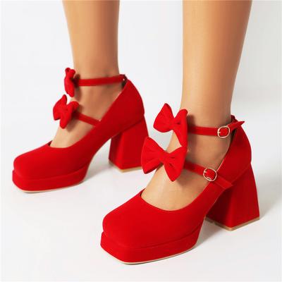 Женские туфли-лодочки «Мэри Джейн» с квадратным носком на высоком толстом каблуке и платформе с пряжкой и бантом, туфли-перчатки, женская модная обувь, весна-осень 46