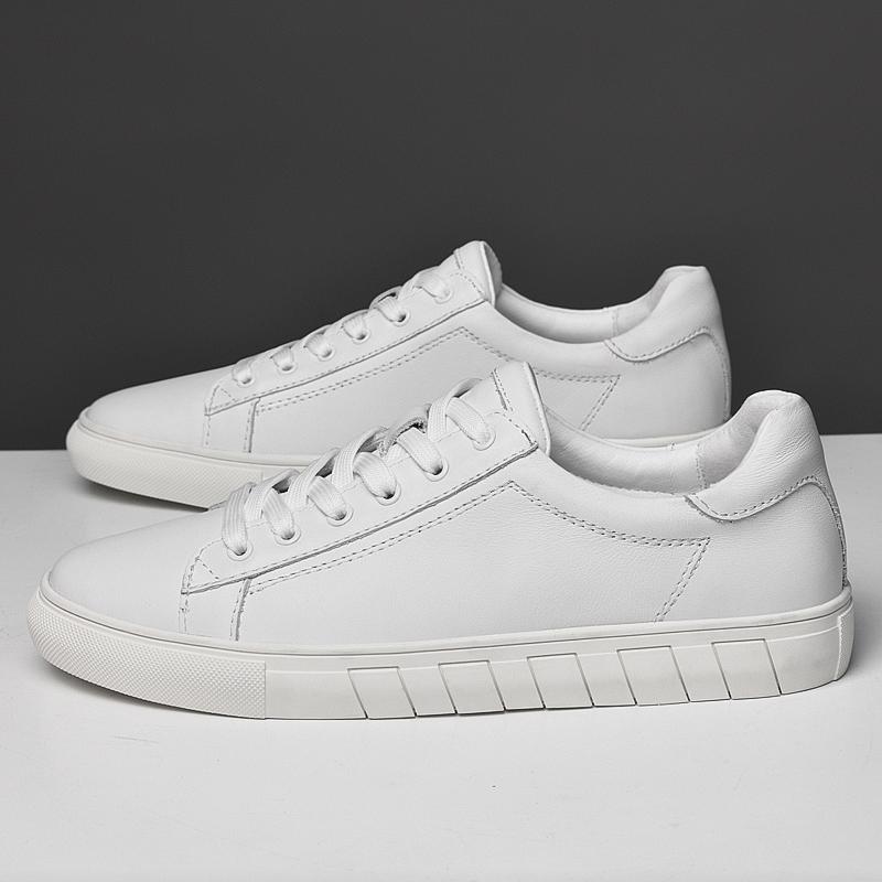 Genuine Leather Flats Sneakers Men Solid Color black white Simple All-match Basic Shoes lace up oxfords Casual Male shoes