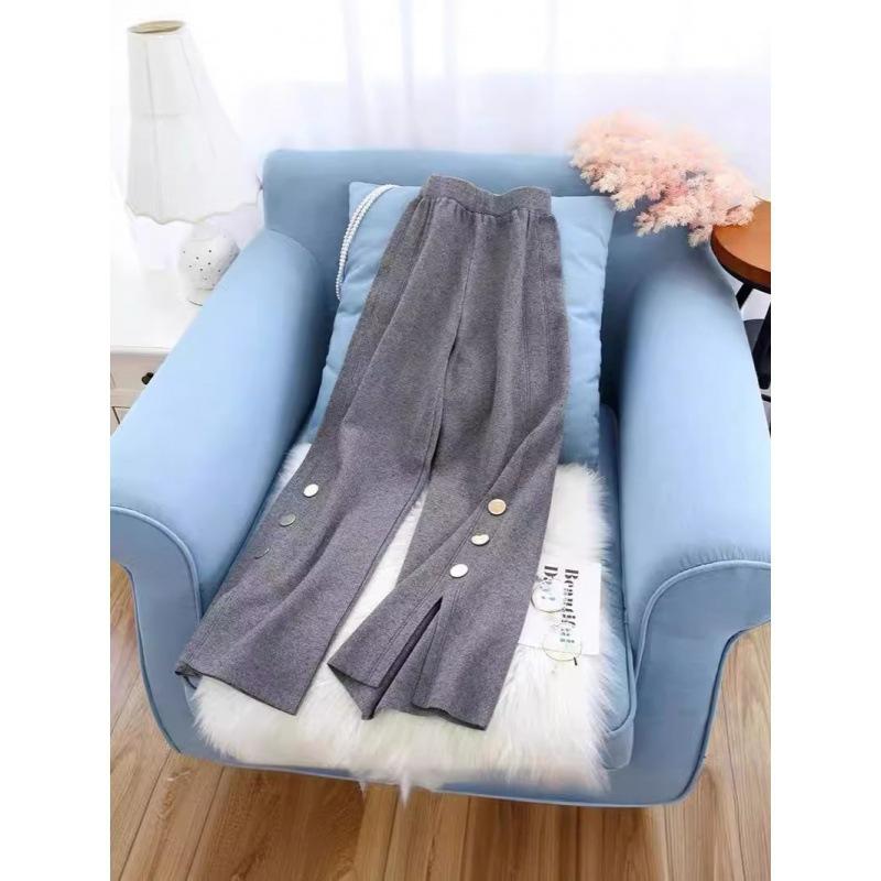 Женские осенне-зимние повседневные прямые трикотажные брюки открытого кроя