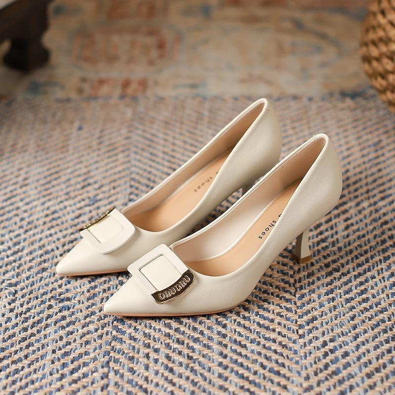 5-Pointed Thin Heel Square Buckle Shoes Women's New Sexy High Heels Women's Professional Commuter Work Shoes