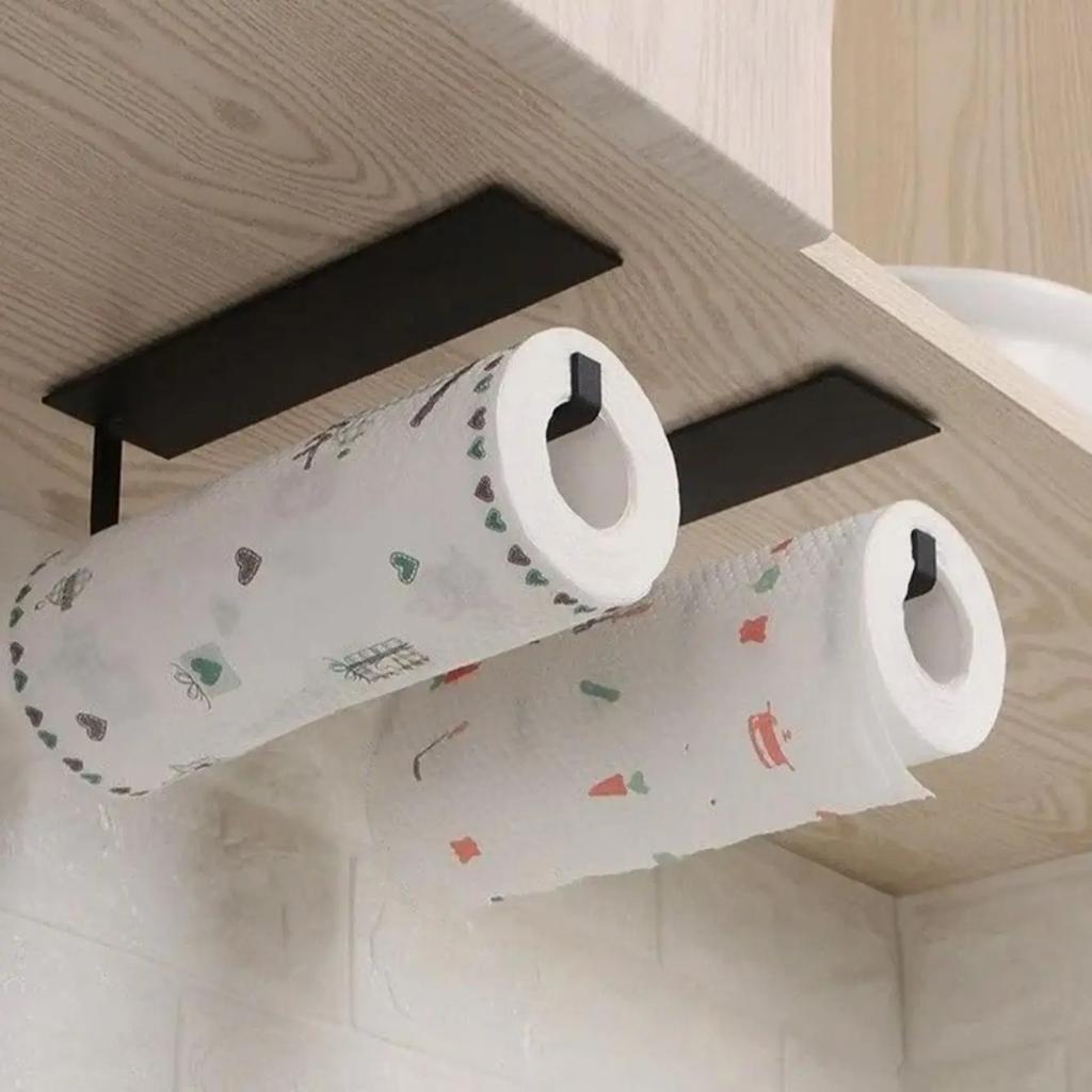 1pc-Self Adhesive Paper Racks Under Kitchen Cabinets, Bathroom Tissue and Towel Racks, Household Kitchen and Bathroom Supplies