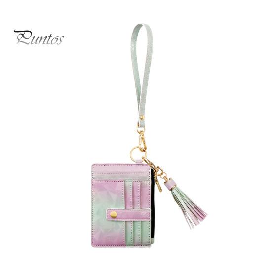 Брелок на запястье с блокировкой RFID и 6 отделениями для карт, браслет с кисточками и бусинами, брелок из искусственной кожи