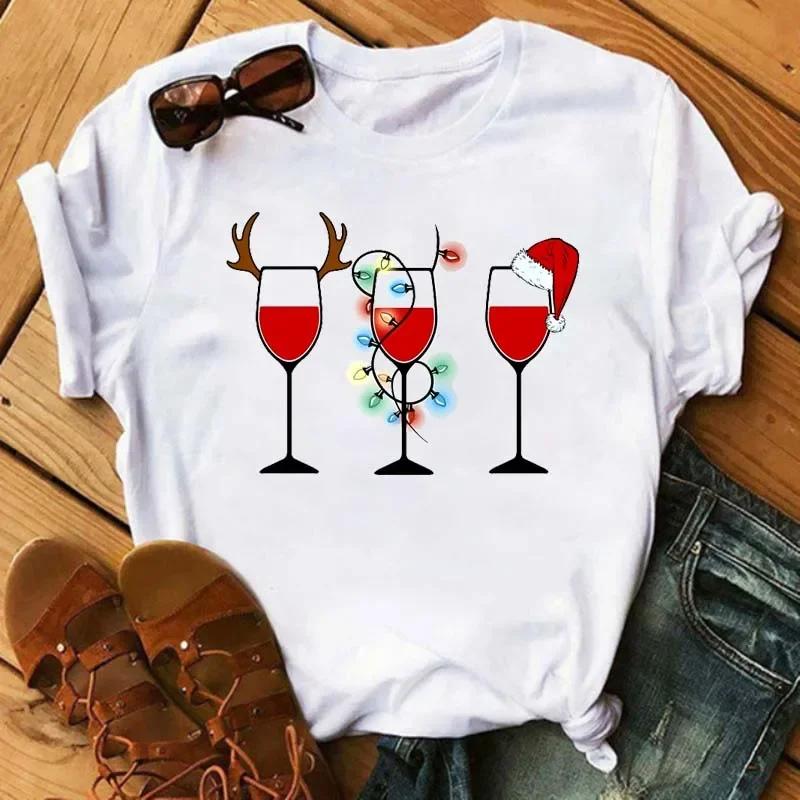 Funny Wine Glass Print T-Shirt Women's Round Neck Short Sleeve T-Shirt Casual Women's Camisole Fashion