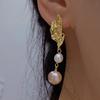 Позолоченные серьги-гвоздики с натуральным розовым и фиолетовым барочным жемчугом, женские серьги, серьги с нишевым темпераментом, подарок на день рождения для девушки, модные