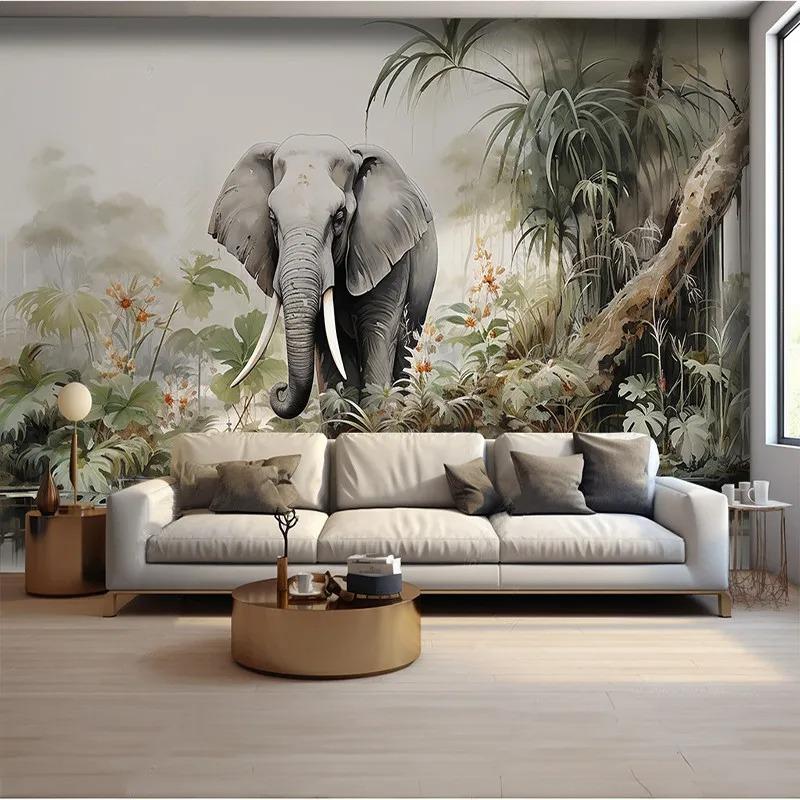 Photo Wallpaper 3D Forest Elephant Landscape Sofa Background Wall Covering Mural Painting Home Decor Wallpaper