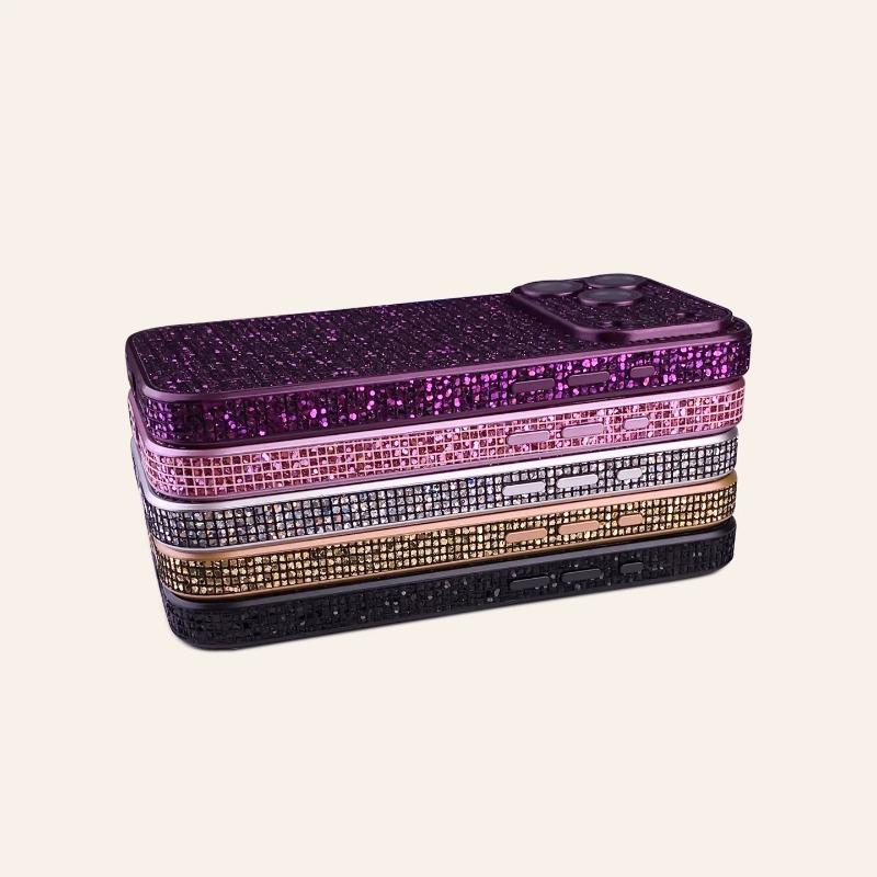 Роскошный Чехол-Броня с Блестками и Клетчатым Узором на Весь Экран для iPhone 17 16 15 14 13 12 Pro Max, Сверкающий Чехол с Защитой Камеры