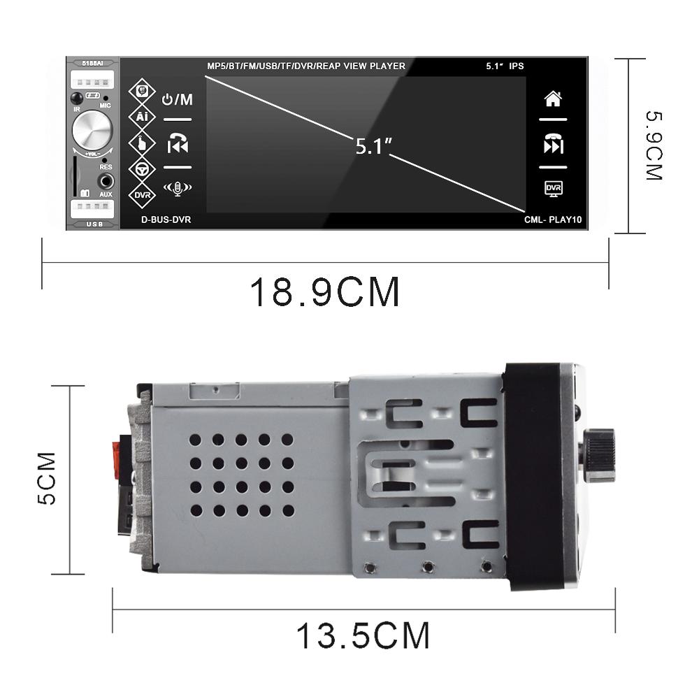 Podofo Универсальный 5,1-дюймовый автомобильный радиоприемник с одним Din, MP5-плеер, авторадио, голосовой помощник, сенсорный экран, Bluetooth, FM, AUX, USB, SD, автомобильный видеорегистратор, видеоплеер