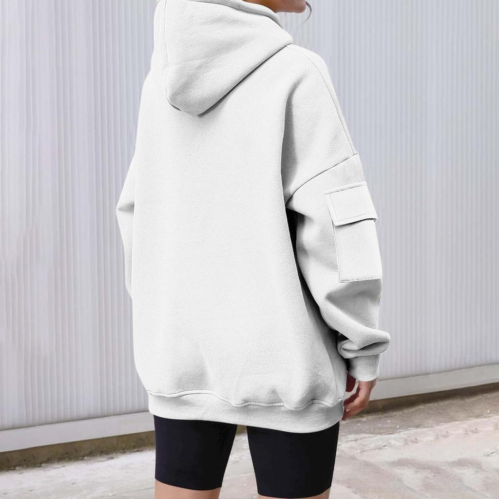 Толстовки с капюшоном для женщин, однотонная объемная толстовка с длинным рукавом, флис, осенняя мода, толстовки с карманом-карго